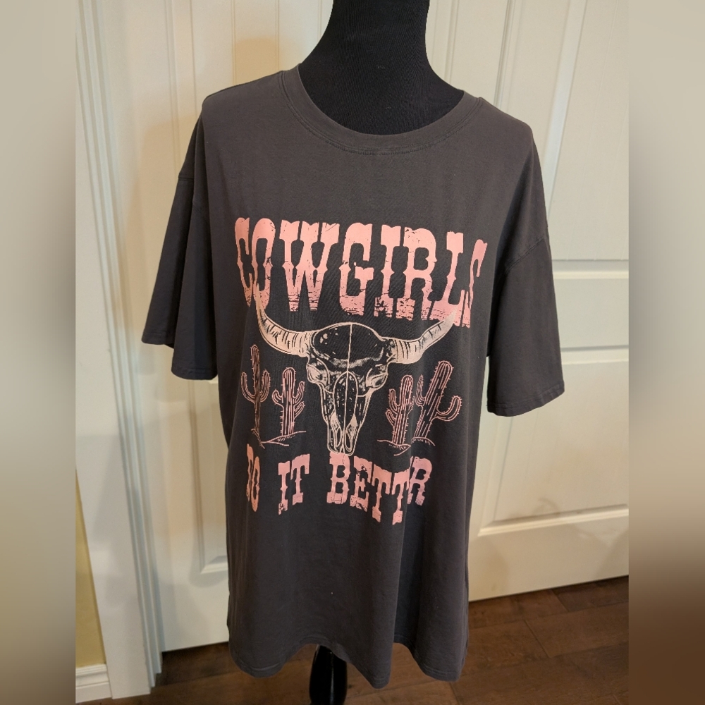 Cowgirl Graphic Tee in Dark Brown and Pink